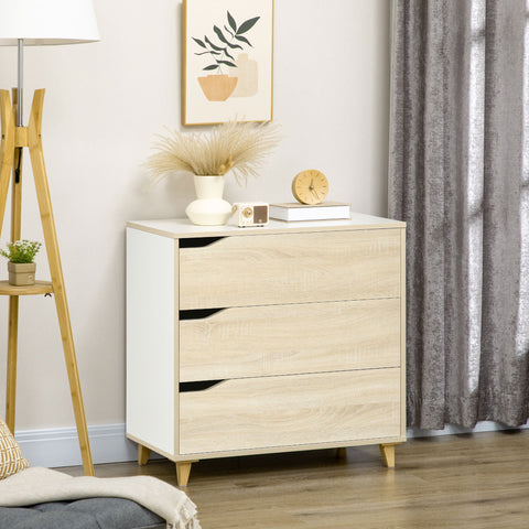 Rootz Chest of Drawers - Storage Cabinet - Dresser - Spacious 3 Drawers - 75 x 42 x 75 cm - Elegant White & Wood Look