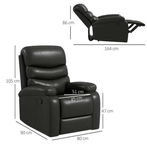 Rootz Relaxation Chair - Reclining Chair - Reclining Function - Including Footrest - Black - 80 cm x 90 cm x 105 cm