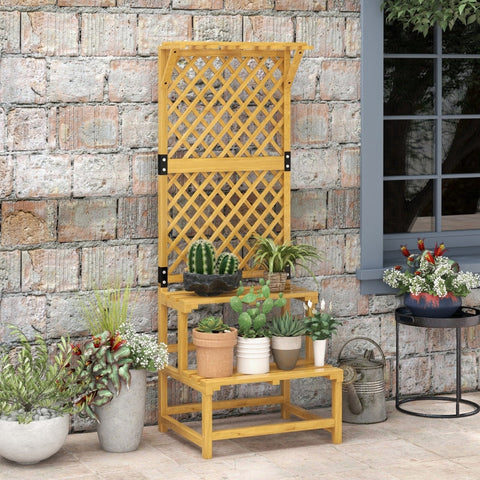 Rootz Two-Tier Plant Stand - Garden Shelf - Flower Display - Fir Wood - 60W x 50D x 166H cm