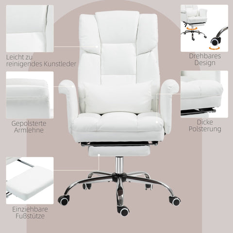 Rootz Office Chair - White Faux Leather - Adjustable Height - Tilting Backrest - Removable Lumbar Cushion - 69W x 65D x 107-115H cm