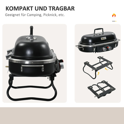 Rootz Portable Gas Grill - Foldable BBQ - Garden Grill - Compact & Easy Cleaning - 66cm x 34.5cm x 37cm