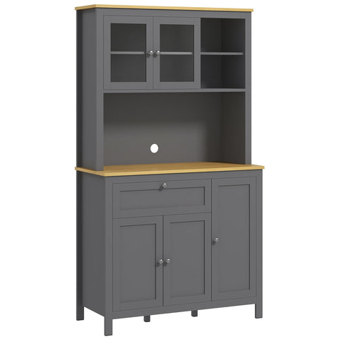 Rootz Kitchen Cabinet Buffet - Dining Room Showcase - Grey Storage Unit - Ample Storage - 100cm x 40cm x 180cm
