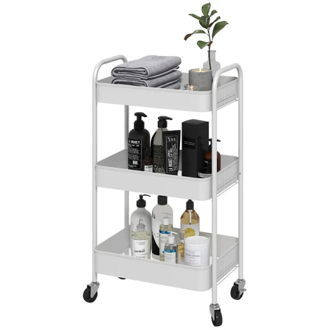 Rootz Multi-purpose Trolley - Kitchen Trolley - 3 Shelves - 4 Wheels - White - 45 cm x 30.6 cm x 79 cm