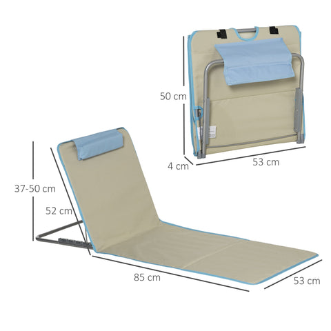Rootz 2-Set Adjustable Beach Mat - Foldable Lounger - Portable Lounges - Headrest & 5 Positions - 124cm x 53cm x 37-50cm - Brown, Blue