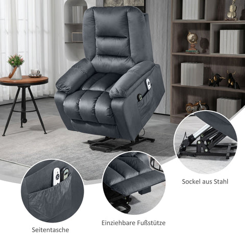 Rootz Electric TV Chair with Stand-Up Aid - Recliner Chair - Lift Chair - Ultimate Comfort - Gentle Lifting - Vibrating Massage - 85cm x 94cm x 107cm - Velvet Fabric