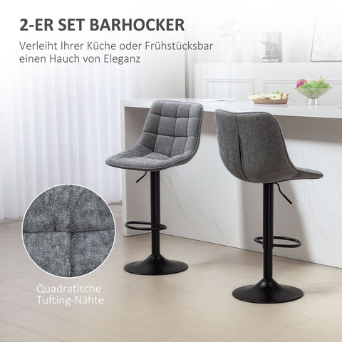 Rootz Modern 2 Set Rotating Bar Stools - Adjustable Counter Chairs - Padded Bar Seating - Comfortable & Stylish - 47 x 53 x 96-117 cm - Grey and Black