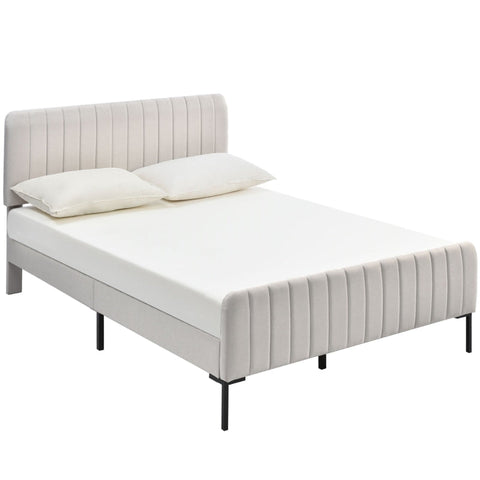 Rootz Upholstered Double Bed - Elegant Bed - Durable Platform Bed - Adjustable Headboard - 209L x 165W x 101-107H cm