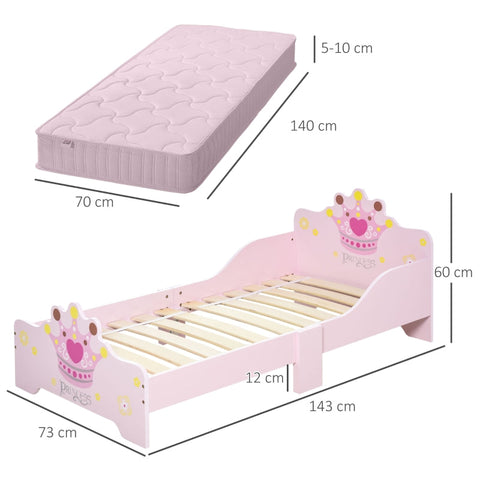 Rootz Children’s Princess Bed - Kids Pink Bed - Toddler Bed - Safe & Sturdy - 143cm x 73cm x 60cm