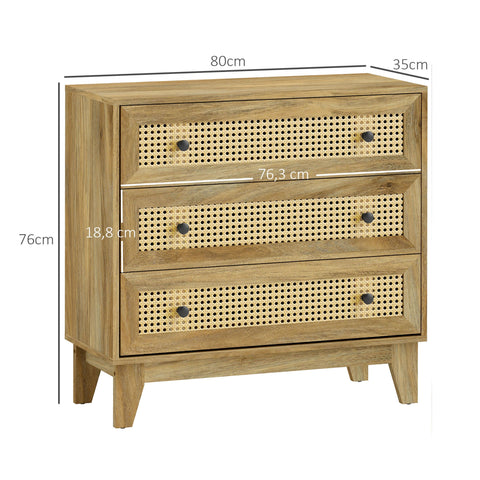 Rootz Chest of Drawers - Storage Furniture - Rattan Dresser - Brown - Elegant Design - 80 x 35 x 76 cm
