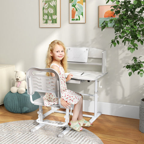 Rootz Children's Desk with Chair - Adjustable Height - Study Desk - Diverse Storage - Ideal for Learning - 80cm x 54.5cm x 82-104cm