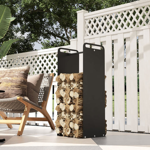 Rootz Black Firewood Rack - Log Holder - Wood Storage - Powder-Coated Steel Frame - Fireplace Organizer - 36cm x 30cm x 90cm
