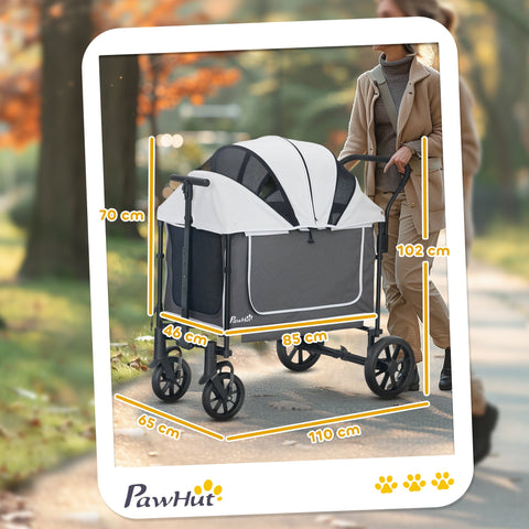 Rootz Foldable Dog Buggy - Pet Stroller - Cat Wagon - Easy Fold Design - 110 x 65 x 102 cm - Grey