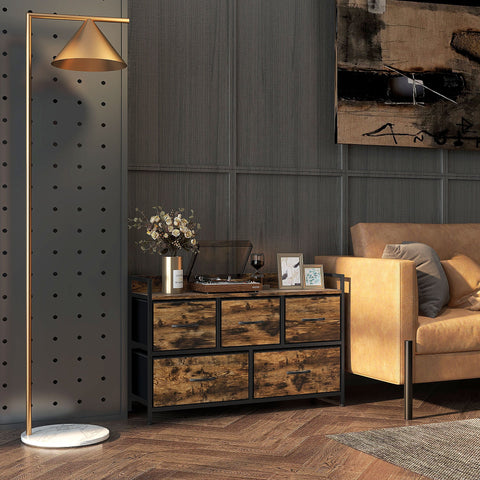 Rootz Chest of Drawers - Storage Cabinet - Industrial Style - Steel Frame - 98cm x 29cm x 63cm - Melamine Wood - Rustikalbraun