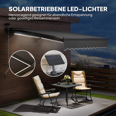 Rootz Klemmmarkise - UV Protection Awning - Joint Arm Awnings - Solar-powered LED Lights - 295cm x 250cm - Enhance Outdoor Comfort