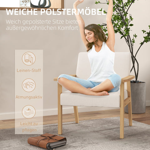 Rootz Upholstered Armchair - Dining Chair - Accent Chair - Solid Wood Frame - Linen Look - 64 x 70 x 72 cm -  White