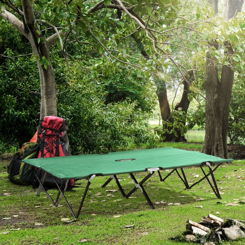 Rootz Folding Camping Bed For 2 People - Folding Camp Bed With Carrying Bag - Can Hold Up To 136 Kg - Steel - Oxford - Green + Black - 193 x 125 x 40 cm