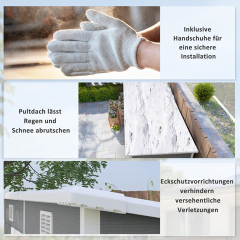 Rootz 2.4 x 1.3m Garden House - Shed - Storage Unit - Weather & UV Resistant - 238cm x 125cm x 165/183cm - Grey