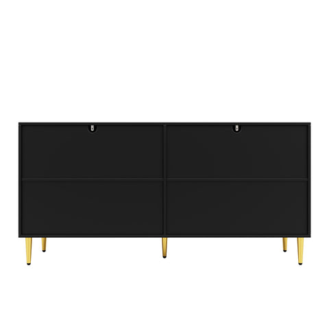 Rootz Black Sideboard - Buffet Table - Storage Cabinet - Unique Shaft Design - Elegant Dining Room Addition - 152cm x 40cm x 75cm