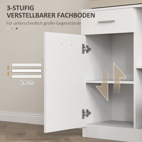 Rootz Kitchen Cabinet - Buffet with Drawer - White Storage Cabinet - Soft-Close Doors - 80 x 35 x 180 cm - Elegant Silver Handles