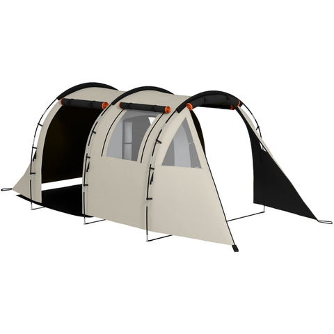 Rootz Camping Tent for 4-5 Persons - Family Tent - Outdoor Shelter - Blackout Windows - Waterproof - 460L x 230W x 180H cm - Khaki/Orange