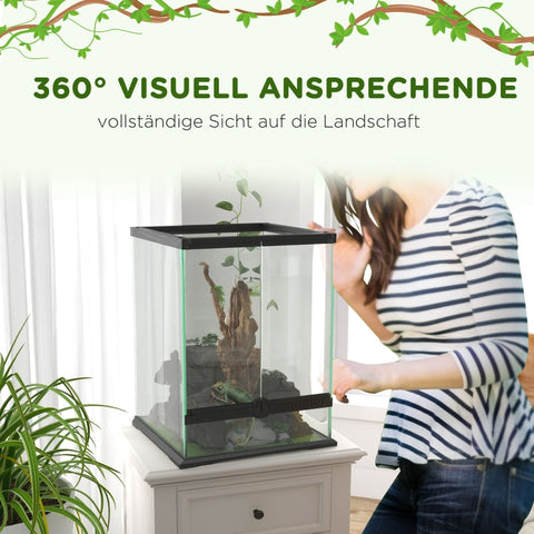 Rootz Reptile Terrarium - Veilige habitat - Ruime behuizing - Stijlvol ontwerp - 45 cm x 45 cm x 60 cm - Gehard glas