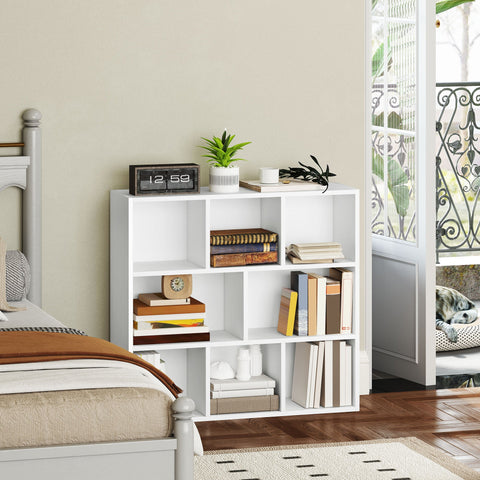 Rootz 3-Level Bookshelf - Storage Shelf - Display Rack - 8 Compartments - Chipboard - 74.3cm x 24cm x 80cm - White