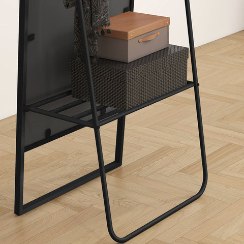 Rootz Full Body Mirror - Standing Mirror - Dressing Mirror - Industrial Design, Metal Frame, Black, 157 x 50 cm, Rear Shelf, 2 Hooks, Safe & Chic