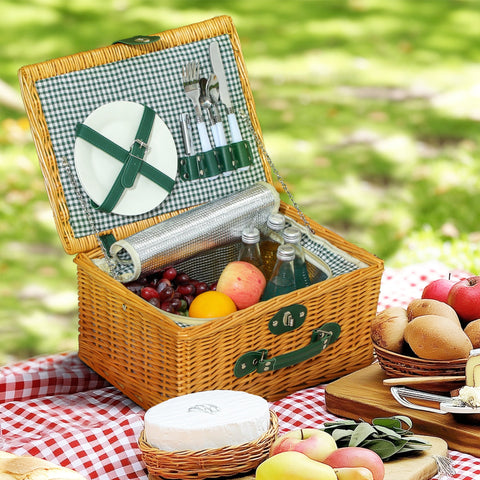 Rootz Picnic Basket - Picnic Case - Willow Basket - Isolated Cooling Bag - 40cm x 30cm x 20cm