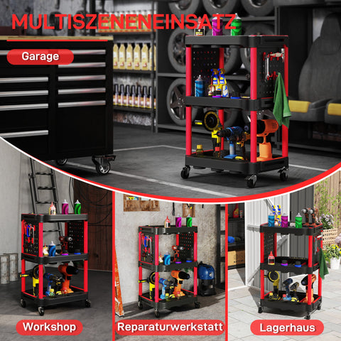 Rootz Tool Car - Mobile Utility Cart - Rolling Storage Trolley - Easy Maneuverability - 56.5cm x 47.5cm x 89cm
