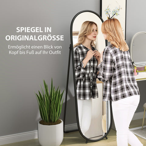 Rootz Oval Full Body Mirror - Free-Standing - Metal Frame - Enhances Room Brightness - 40x160cm Black