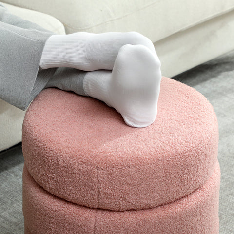 Rootz Foot Stool - Round Ottoman - Teddyfleece Seat - Foam Comfort - 40x45cm, Pink