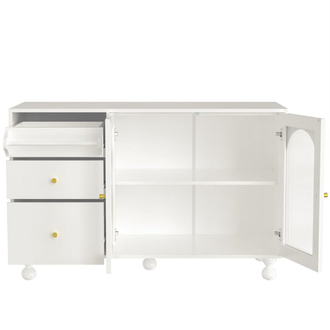 Rootz White Sideboard - Multifunctional Storage Cabinet - Dining Room Cupboard - Anti-Tipping Design - 120cm x 40cm x 75.5cm