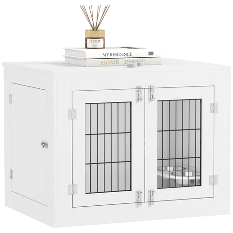 Rootz Dog Cage - Pet Kennel - Indoor Crate - Rotatable Bowls - Side Table - 80cm x 60cm x 63cm