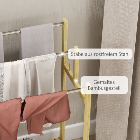 Rootz Bamboo Freestanding Towel Rail - Towel Stand - Bamboo Towel Holder - 3-Bar Design - Home Organizer - 50.5cm x 31cm x 90cm