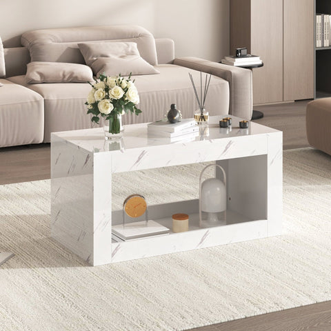 Rootz High-Gloss Coffee Table - Marble-Effect Table - App-Controlled LED - Luxurious & Durable - 100L x 50W x 50H cm