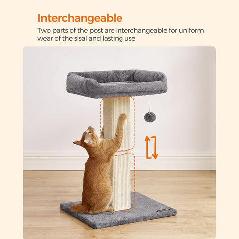 Rootz Cat Scratching Post - Cat Tree - Cat Climbing Tower - Durable Materials - Wide Platform - Easy to Clean - Stable Base - 45cm x 40cm x 71cm