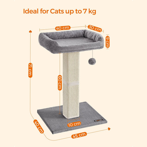 Rootz Cat Scratching Post - Cat Tree - Cat Climbing Tower - Durable Materials - Wide Platform - Easy to Clean - Stable Base - 45cm x 40cm x 71cm