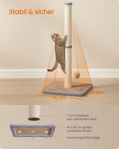 Rootz Cat Scratching Post - Sisal Tower - Pet Climbing Tree - Durable & Stable - 40cm x 40cm x 85cm