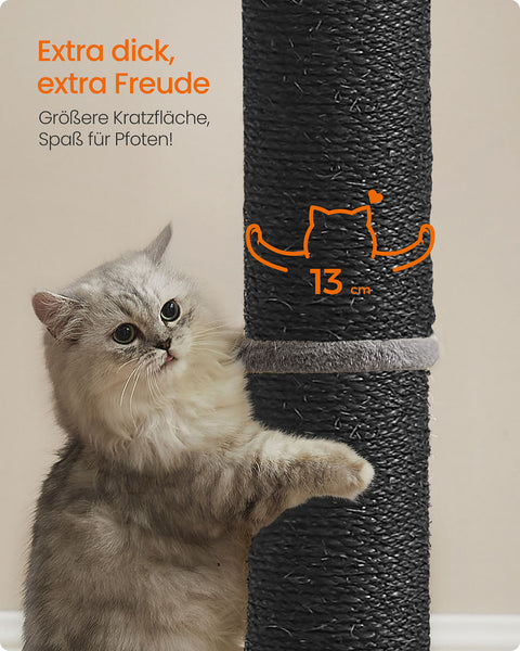 Rootz Scratching Tree - Cat Climbing Tower - Pet Play Tower - Durable Sisal - 50cm x 40cm x 85cm - Black and Grey