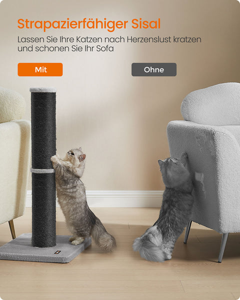 Rootz Scratching Tree - Cat Climbing Tower - Pet Play Tower - Durable Sisal - 50cm x 40cm x 85cm - Black and Grey