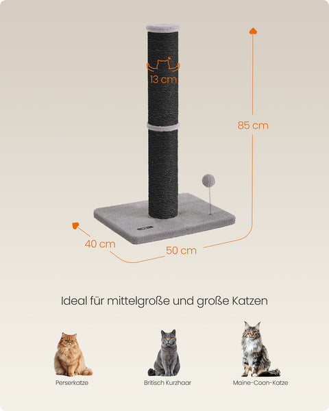 Rootz Scratching Tree - Cat Climbing Tower - Pet Play Tower - Durable Sisal - 50cm x 40cm x 85cm - Black and Grey