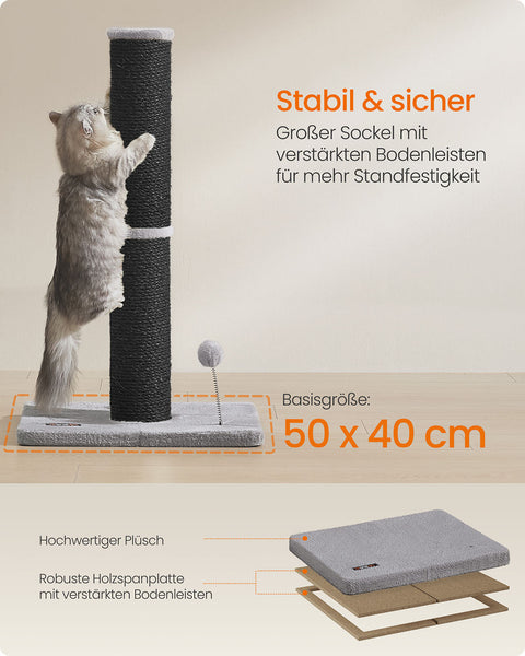Rootz Scratching Tree - Cat Climbing Tower - Pet Play Tower - Durable Sisal - 50cm x 40cm x 85cm - Black and Grey