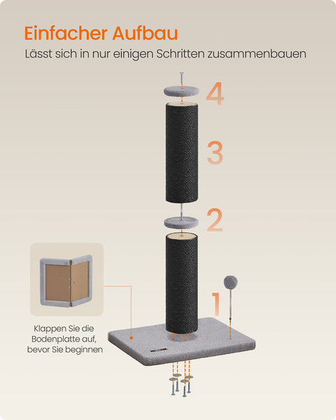 Rootz Scratching Tree - Cat Climbing Tower - Pet Play Tower - Durable Sisal - 50cm x 40cm x 85cm - Black and Grey