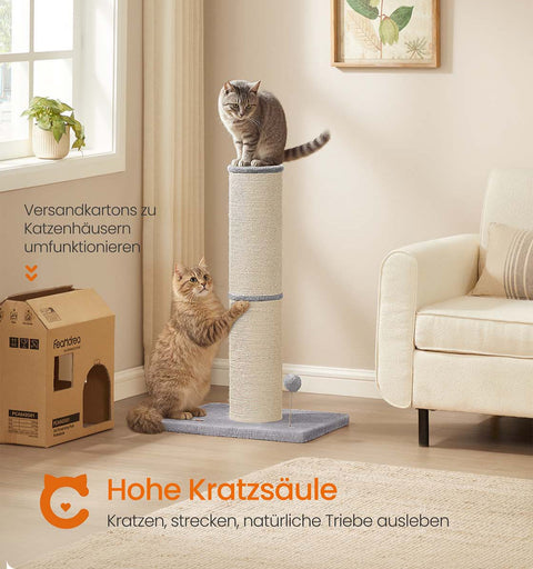 Rootz Cat Scratching Post - Sisal Scratch Tower - Sturdy Cat Entertainment - Grey - 50cm x 40cm x 85cm