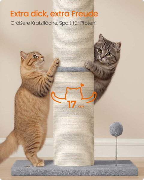 Rootz Cat Scratching Post - Sisal Scratch Tower - Sturdy Cat Entertainment - Grey - 50cm x 40cm x 85cm
