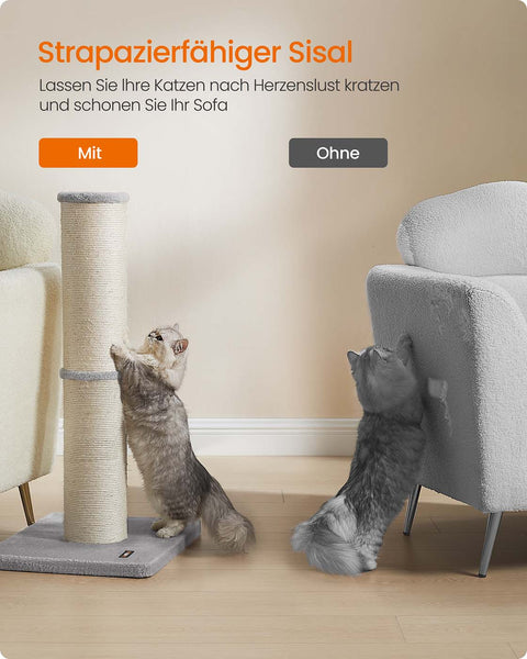 Rootz Cat Scratching Post - Sisal Scratch Tower - Sturdy Cat Entertainment - Grey - 50cm x 40cm x 85cm