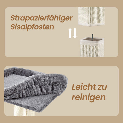 Rootz Light Gray Cat Scratch Tree - Pet Tower - Kitty Play Structure - Durable & Easy to Clean - 45cm x 40cm x 71cm