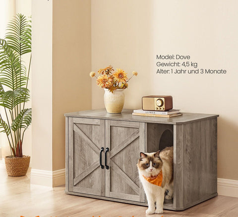 Rootz Cat House - Pet Home - Indoor Shelter - Chipboard - Greige Mottled - 85cm x 48.5cm x 50cm - Double Door - Handles