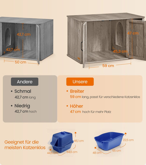 Rootz Cat House - Pet Home - Indoor Shelter - Chipboard - Greige Mottled - 85cm x 48.5cm x 50cm - Double Door - Handles