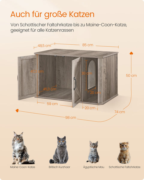 Rootz Cat House - Pet Home - Indoor Shelter - Chipboard - Greige Mottled - 85cm x 48.5cm x 50cm - Double Door - Handles